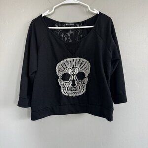 Miss Chievious Crochet Skull Crop Top Shirt Woman’s L/XL Lace Back Halloween